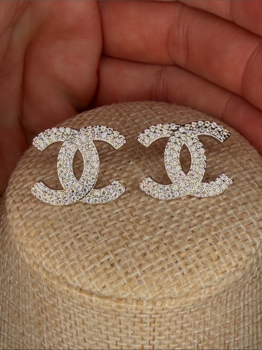 Silvertone Crystal CC Stud Earrings